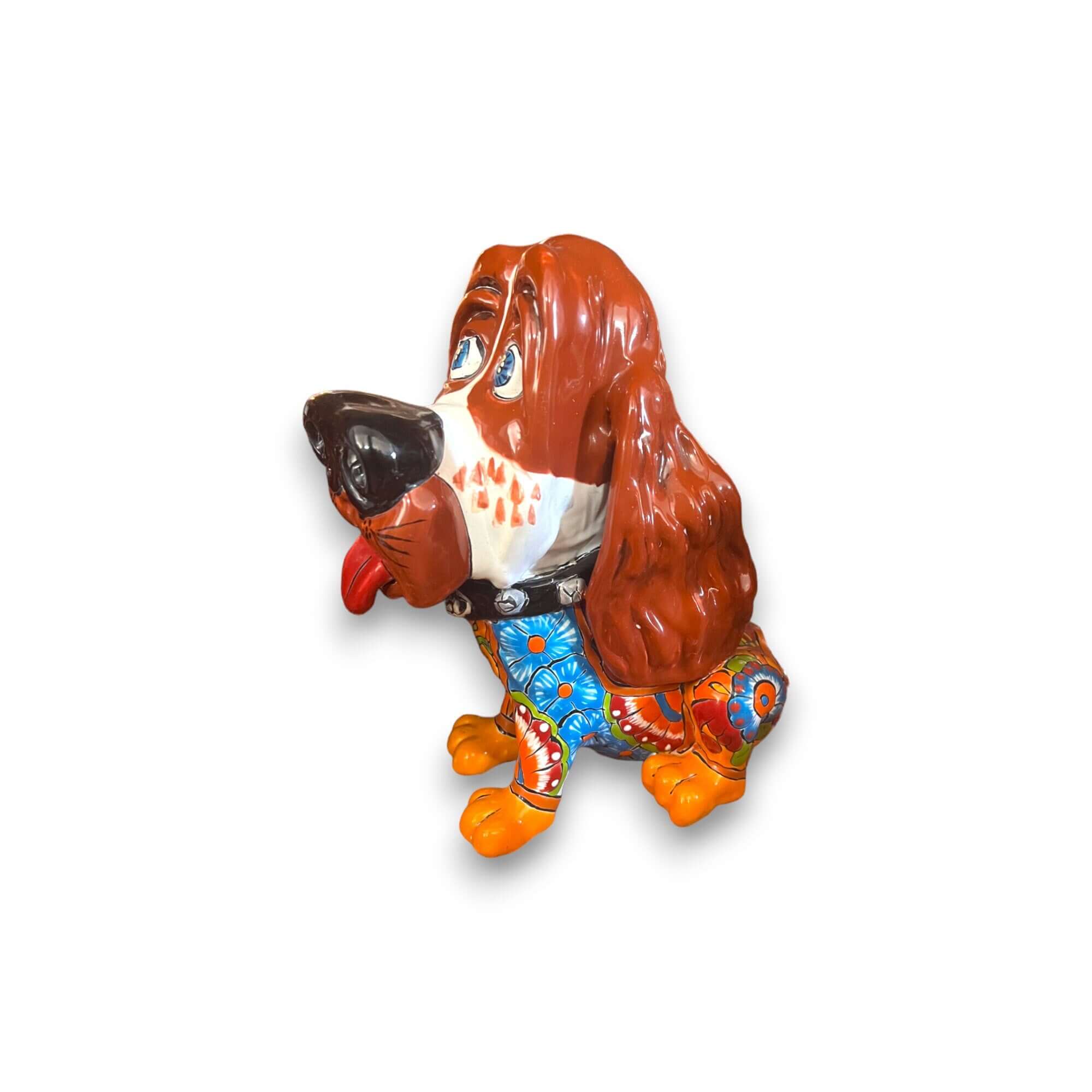Estatua de Cocker Spaniel de Talavera | Arte mexicano de perro colorido pintado a mano