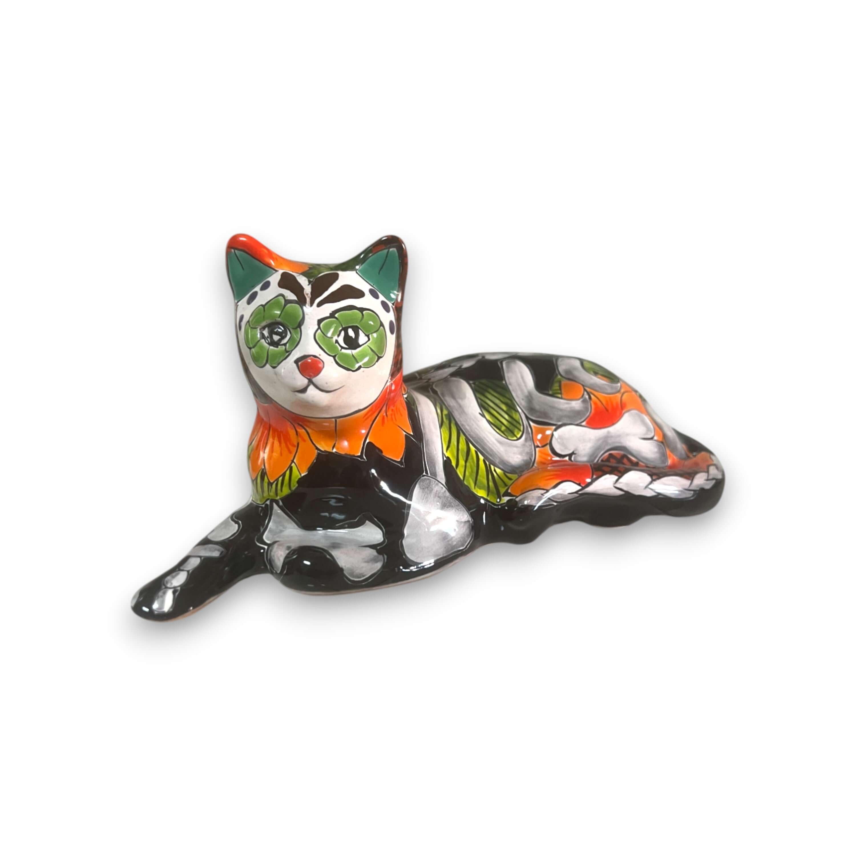 Estatua de Gato de Talavera | Decoración de Cerámica Mexicana del Día de Muertos