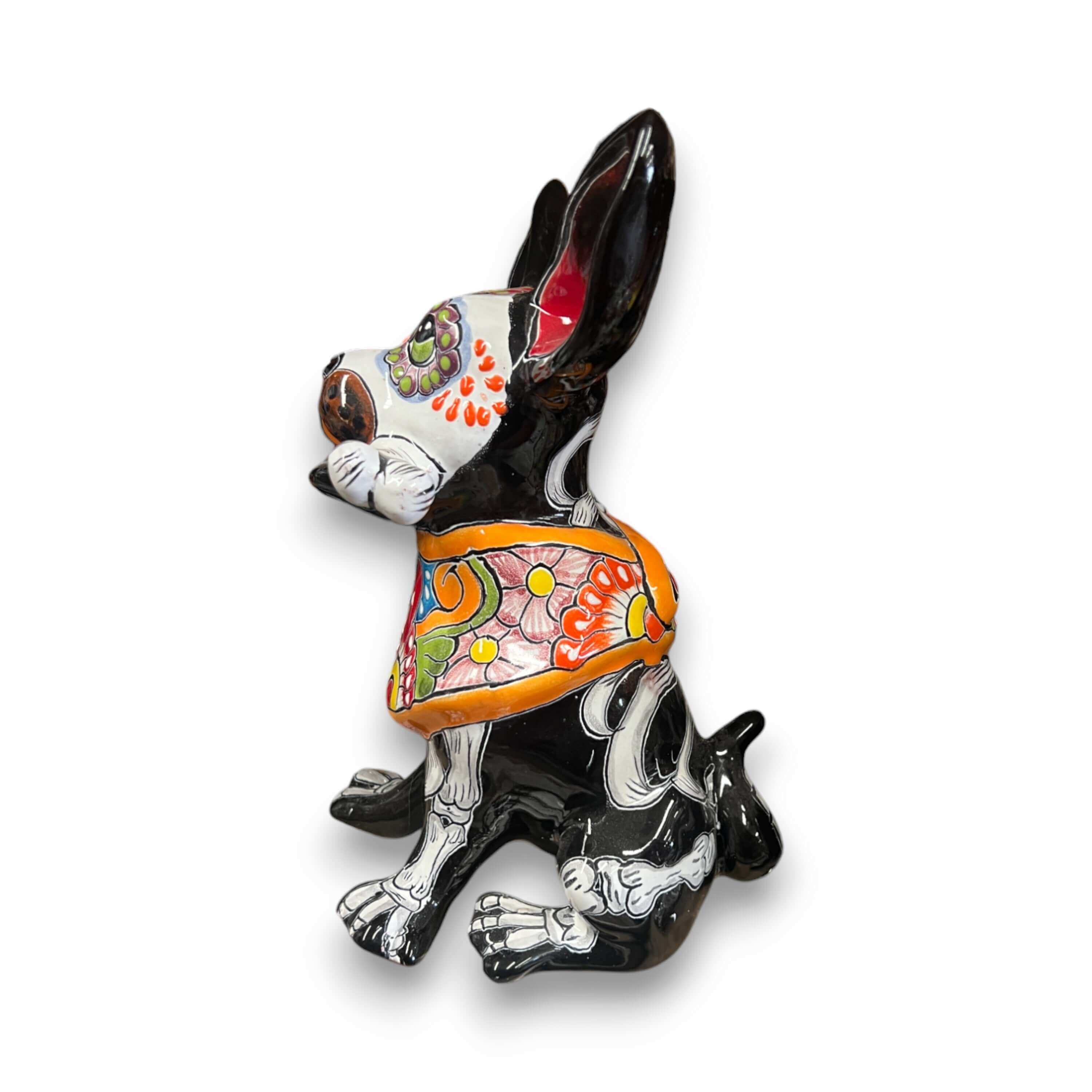 Talavera Chihuahua Sosteniendo Hueso | Figura de Perro del Día de Muertos