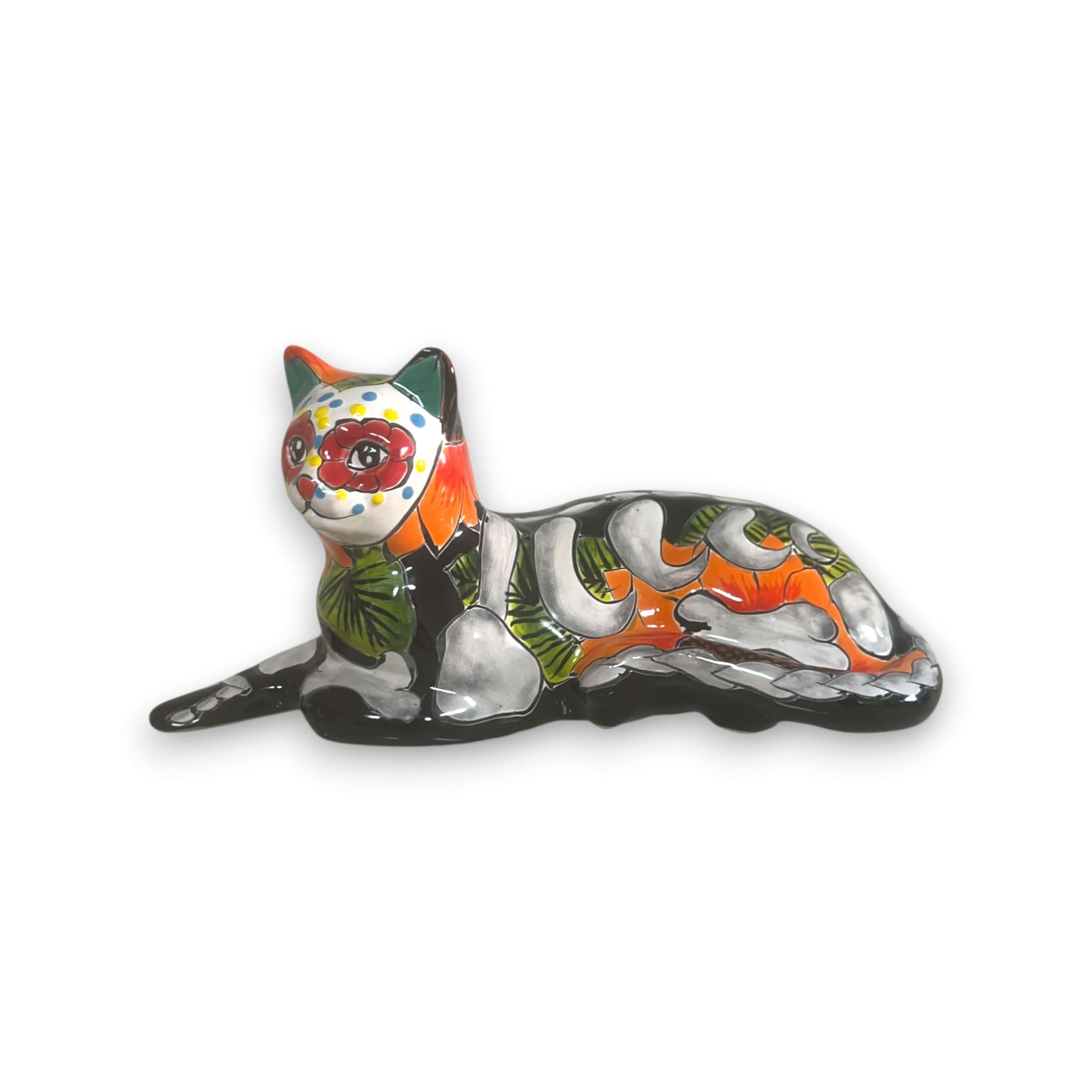 Estatua de Gato de Talavera | Decoración de Cerámica Mexicana del Día de Muertos