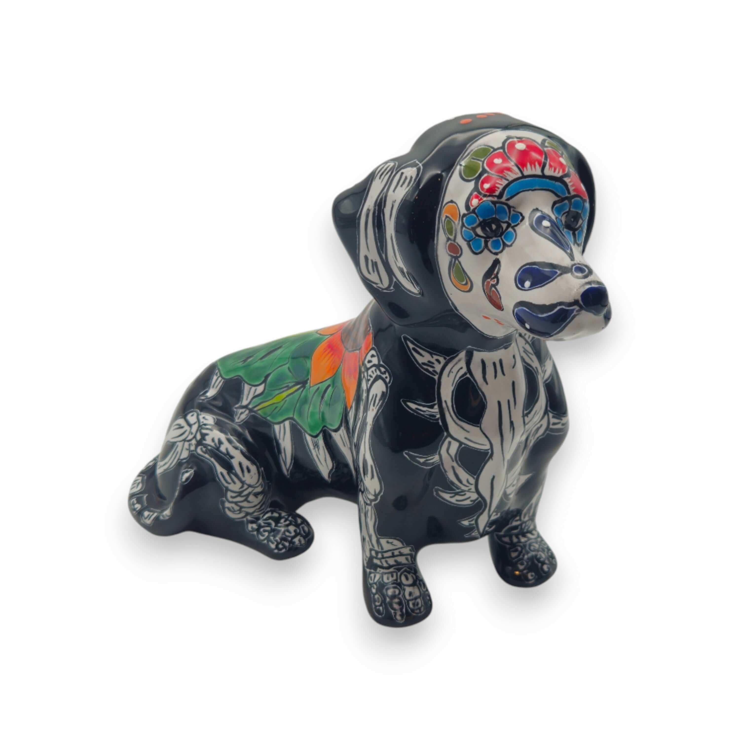 Figura de perro salchicha de Talavera | Perro de cerámica del Día de Muertos