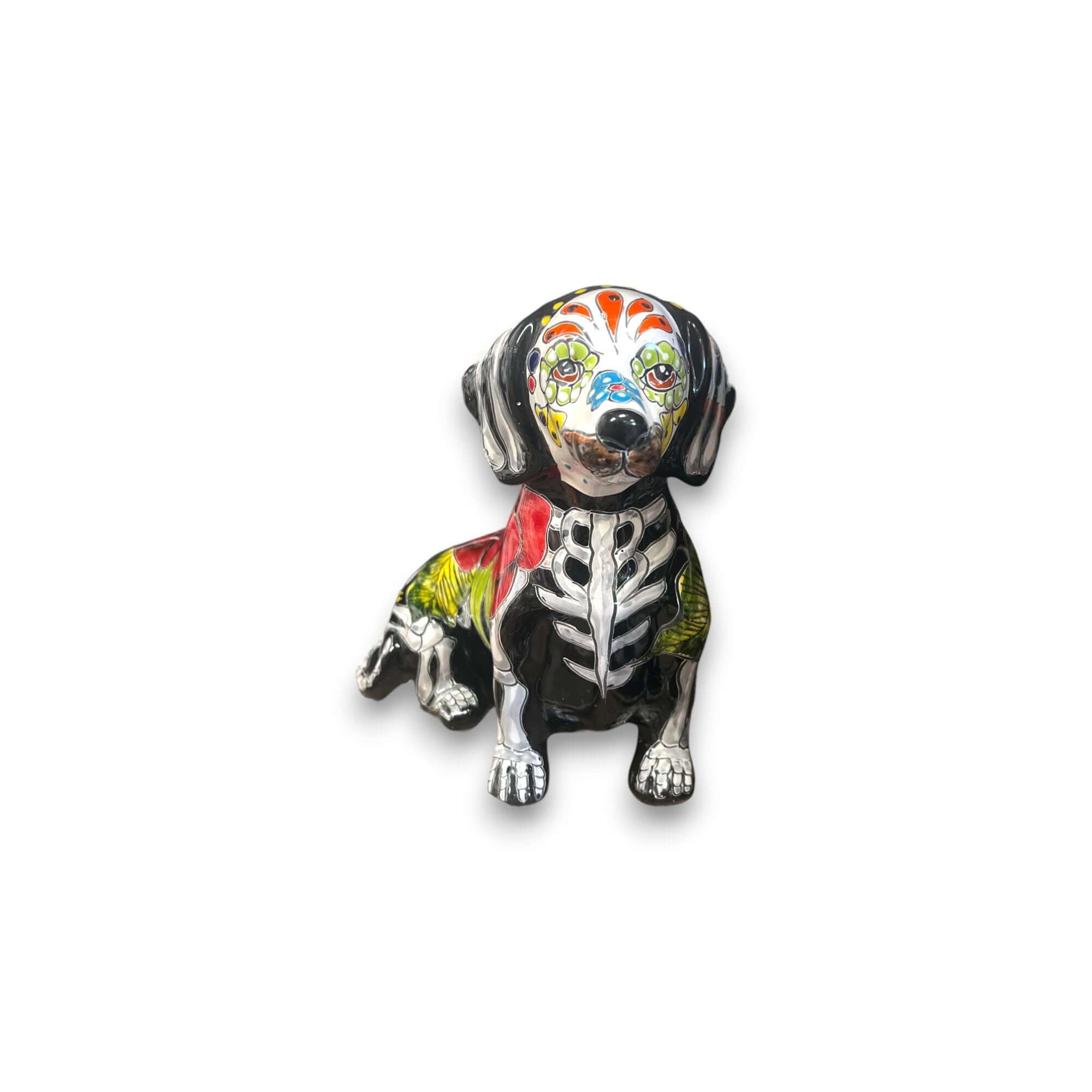 Figura de perro salchicha de Talavera | Perro de cerámica del Día de Muertos