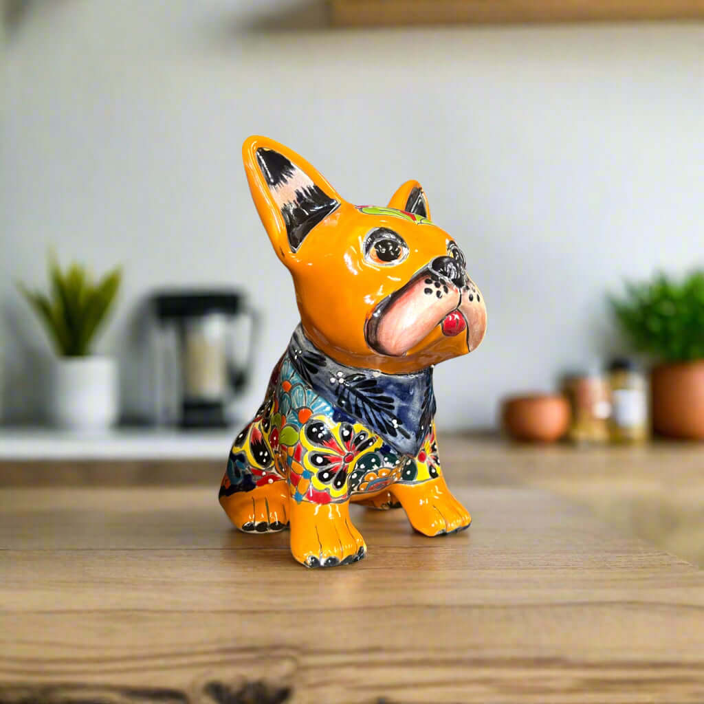 Bulldog Francés de Talavera | Estatua Mexicana Artesanal de Frenchie