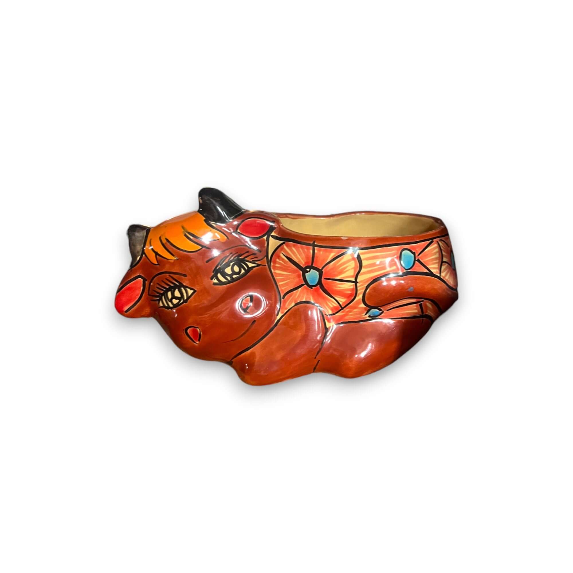 Maceta de vaca Talavera | Maceta de cerámica mexicana pintada a mano con forma de animal
