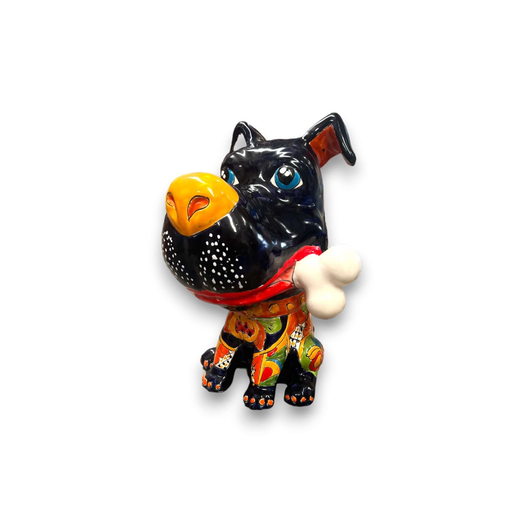 Perro Talavera con hueso | Decoración canina de cerámica pintada a mano (extragrande)