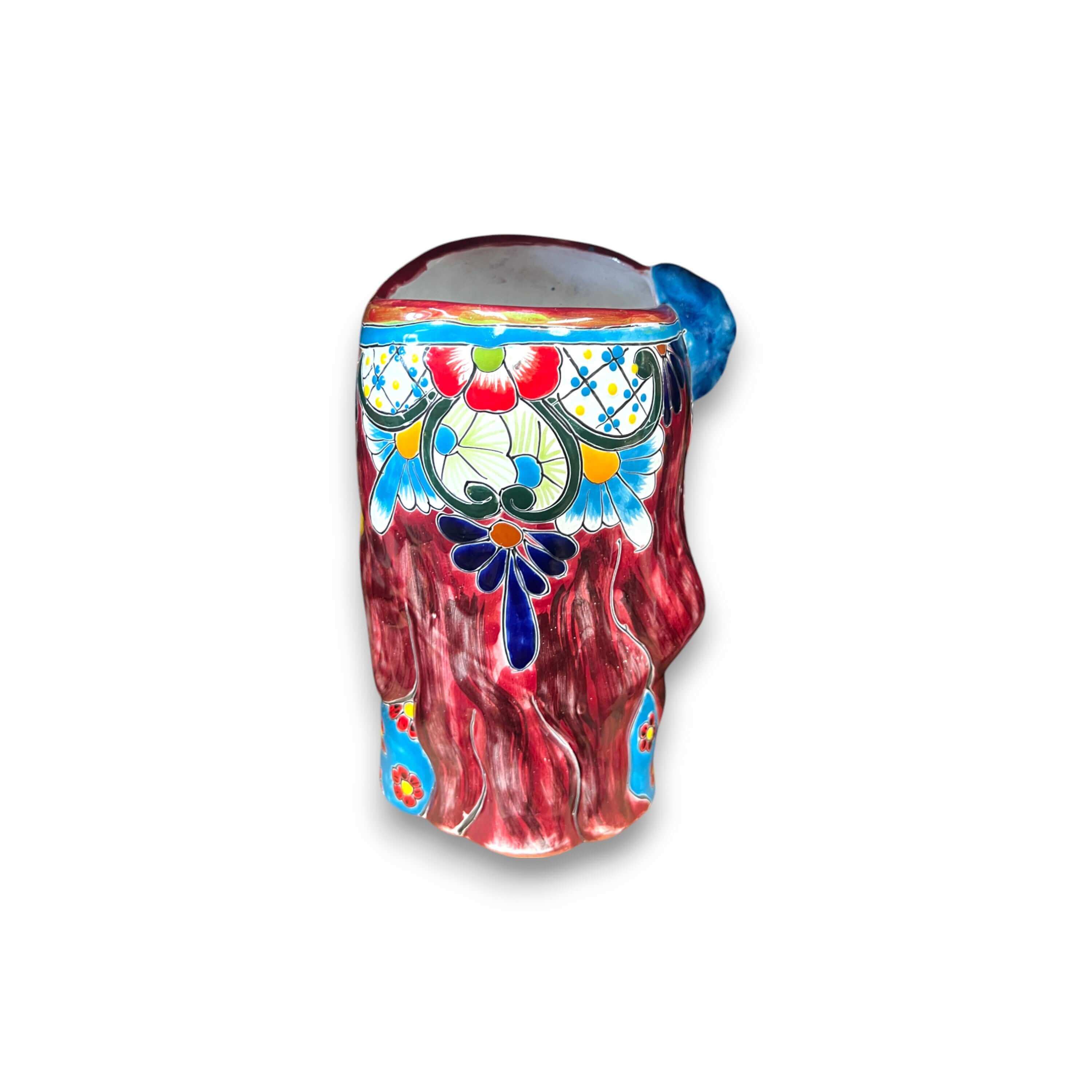 Macetero de calavera Talavera para dama | Maceta colorida del Día de Muertos con perro