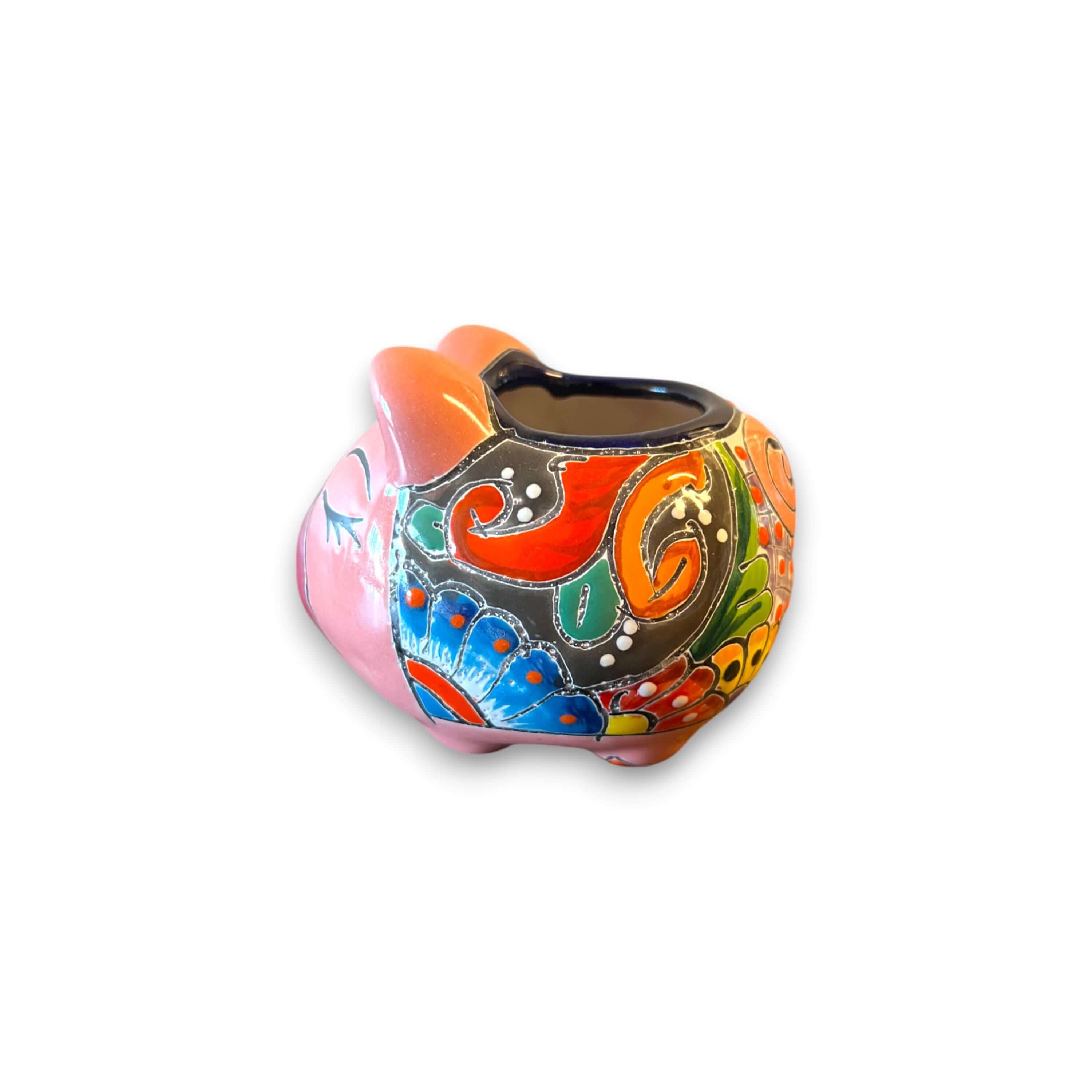 Maceta de cerámica mexicana Talavera con forma de cerdo | Decoración vibrante hecha a mano