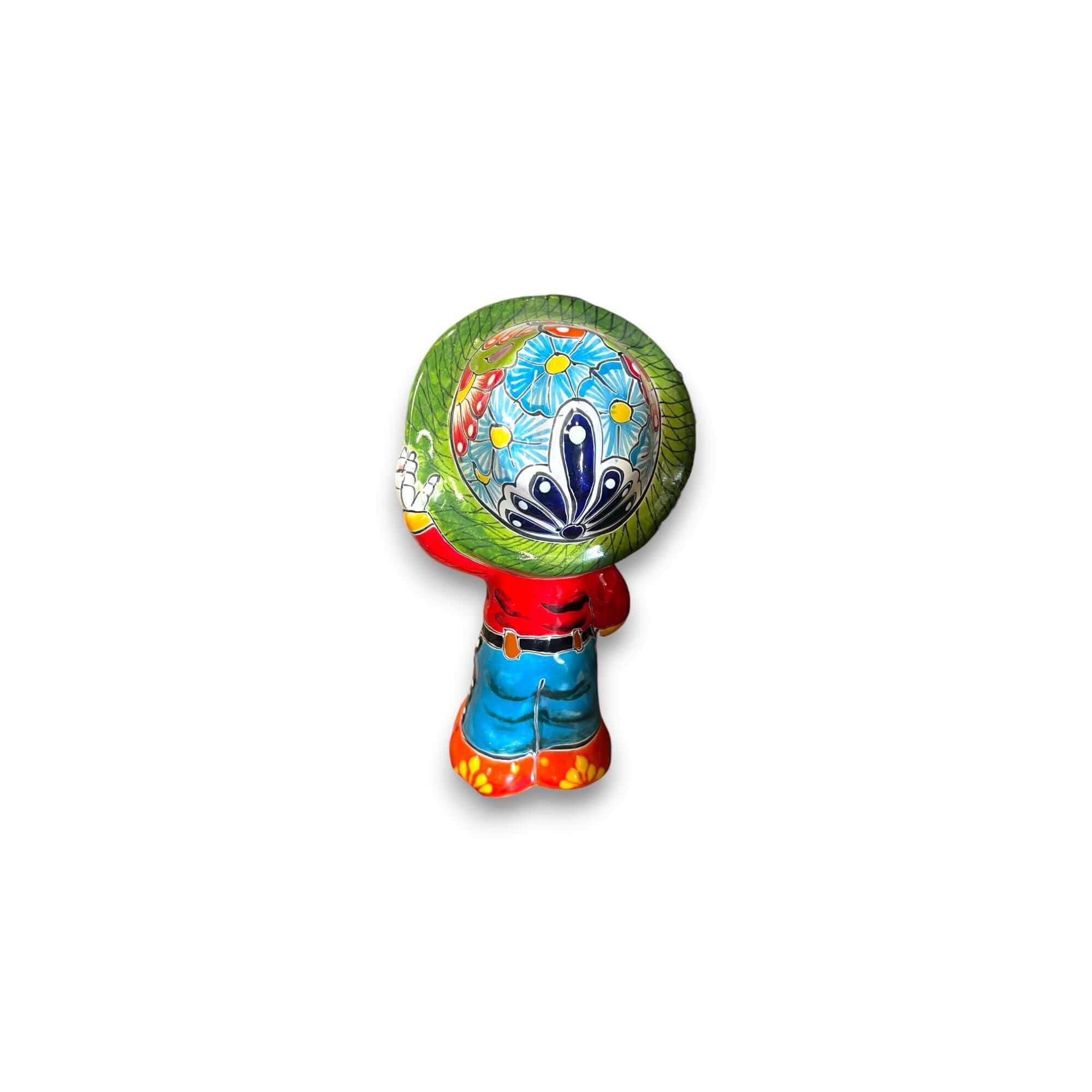Estatua de esqueleto de Talavera | Figurilla de Día de Muertos con sombrero