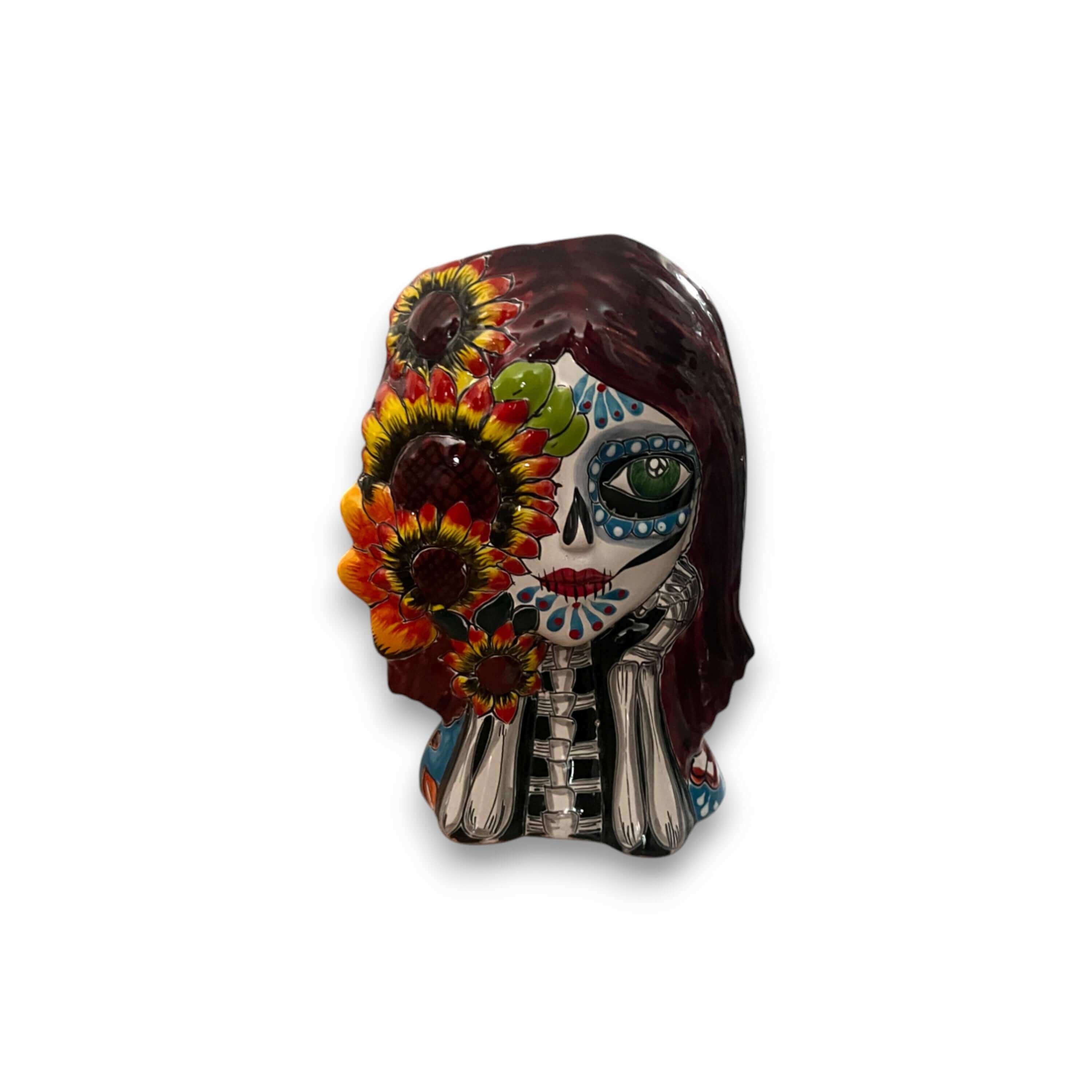 Maceta Talavera Calavera Girasol | Maceta Artesanal Día de Muertos