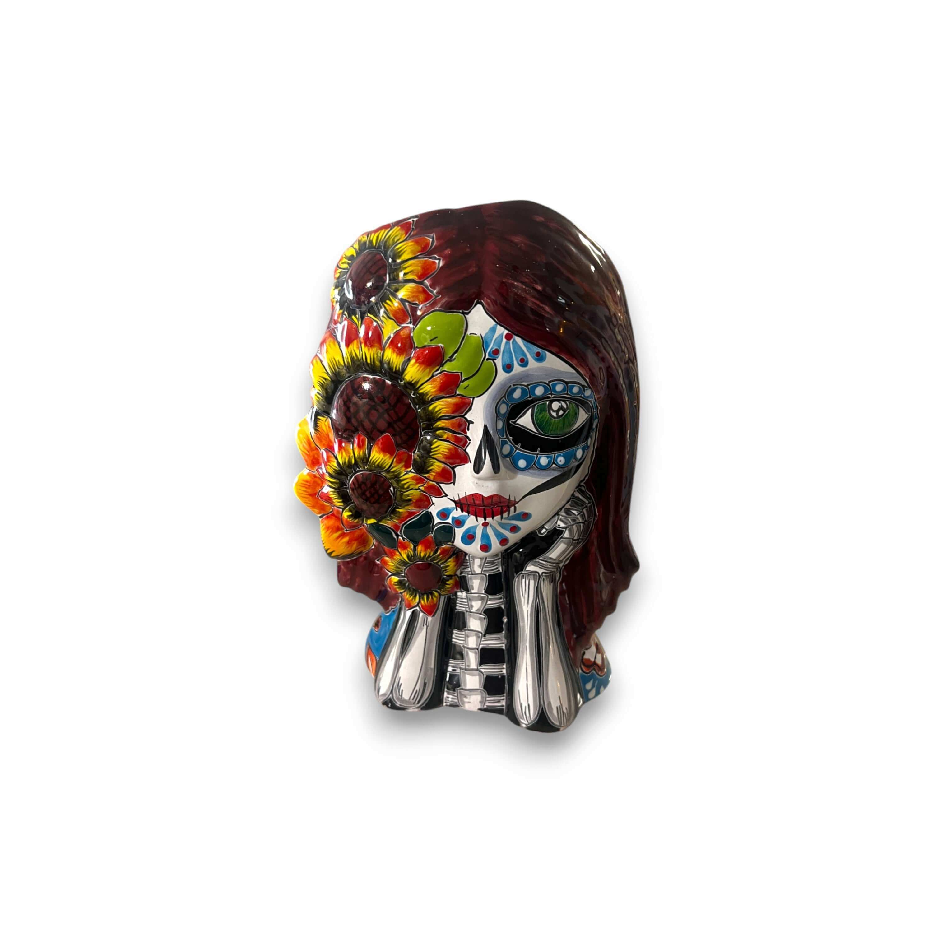 Maceta Talavera Calavera Girasol | Maceta Artesanal Día de Muertos
