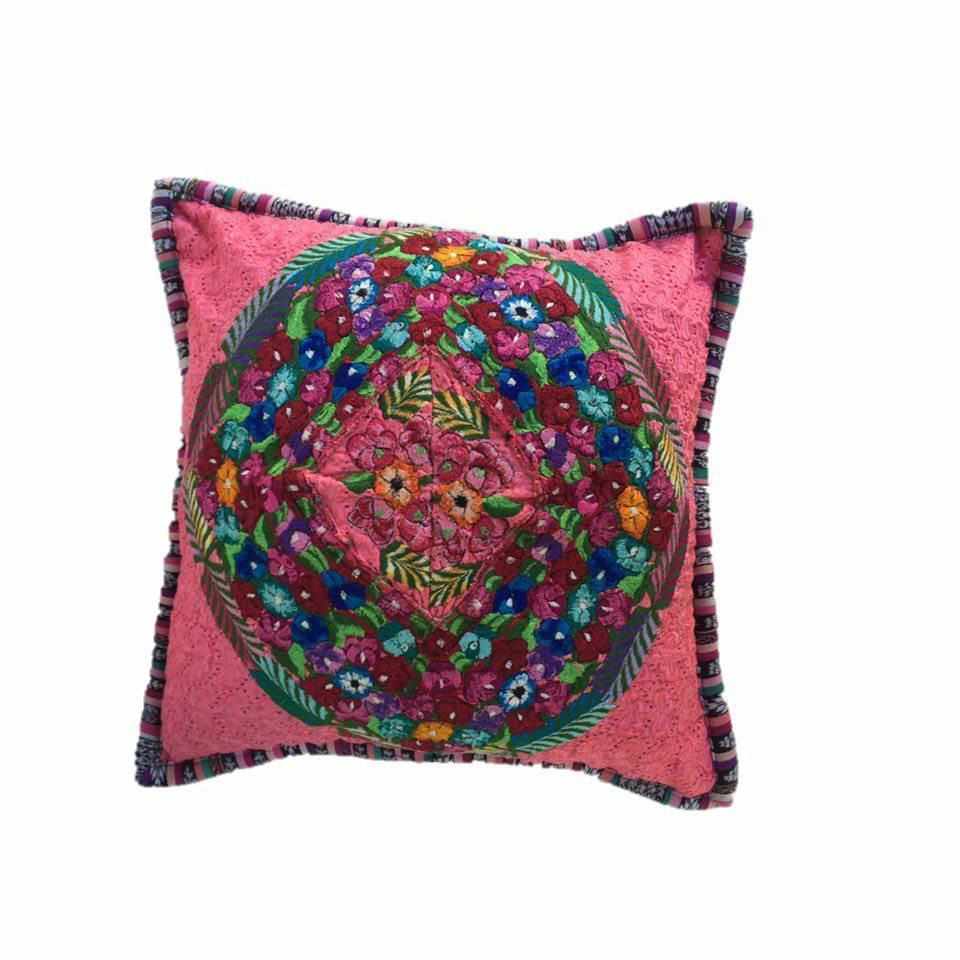 Funda de cojín de tela huipil floral maya reciclada - Guatemala