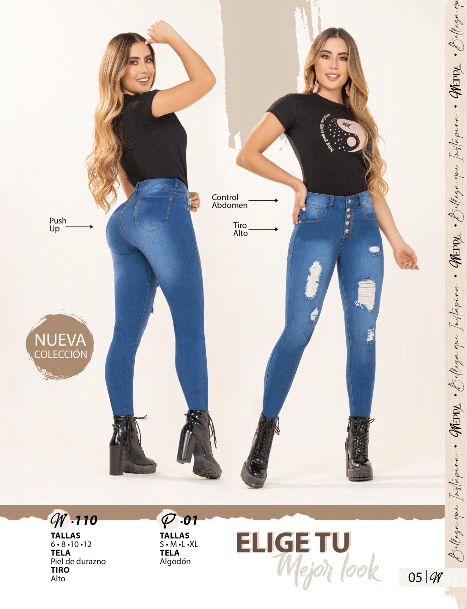 W-110 Jeans colombianos auténticos 100% levanta cola