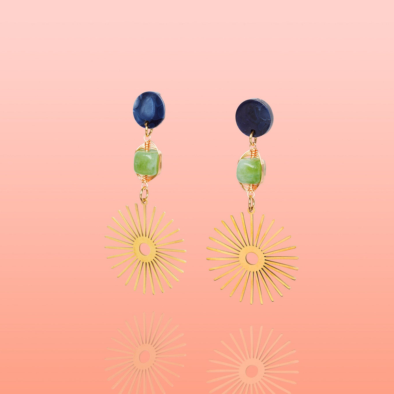 Isela Deep Blue + Green Jade Sun Burst Earrings