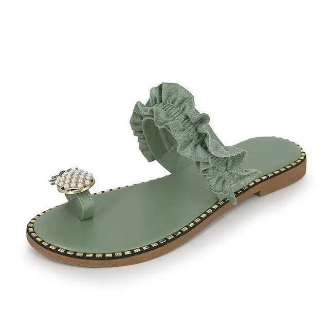 Women Flat Yellow Sandals Summer Fashion Elegant Comfortable Pineapple Design For Womens