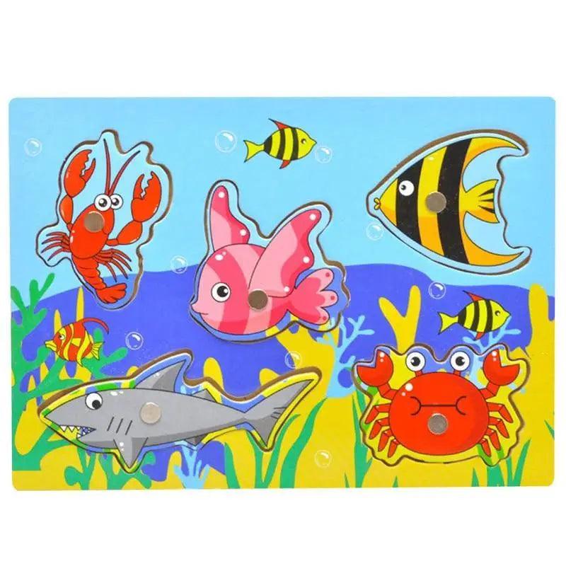 Wooden Magnetic Ocean Fishing Toy Game & Puzzle Board Juguetes Fish Magnet Toy Educational Outdoor Fun for Child Gift