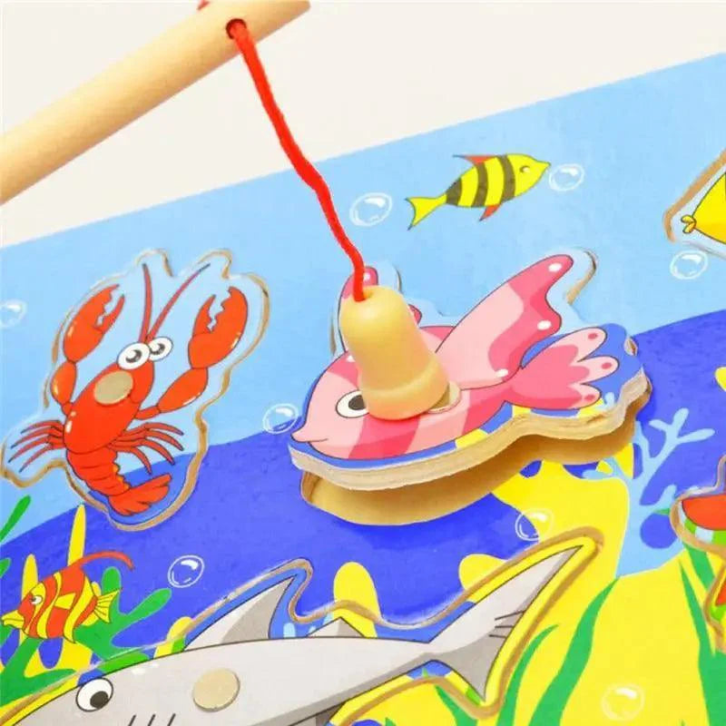 Wooden Magnetic Ocean Fishing Toy Game & Puzzle Board Juguetes Fish Magnet Toy Educational Outdoor Fun for Child Gift