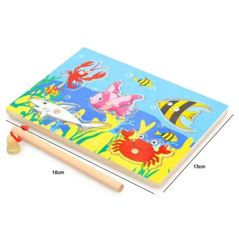 Wooden Magnetic Ocean Fishing Toy Game & Puzzle Board Juguetes Fish Magnet Toy Educational Outdoor Fun for Child Gift