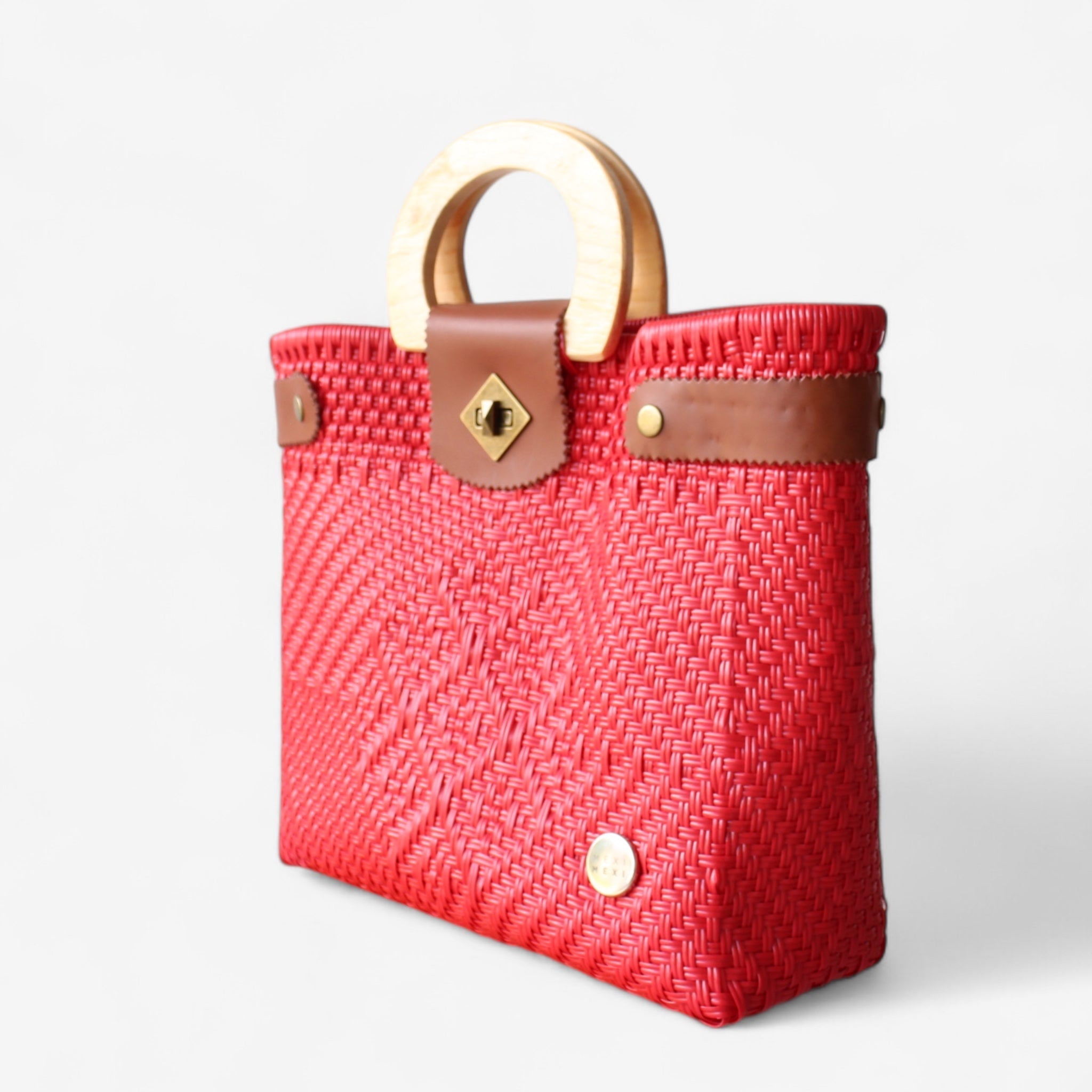 Red Mexican Tote Wood Handles