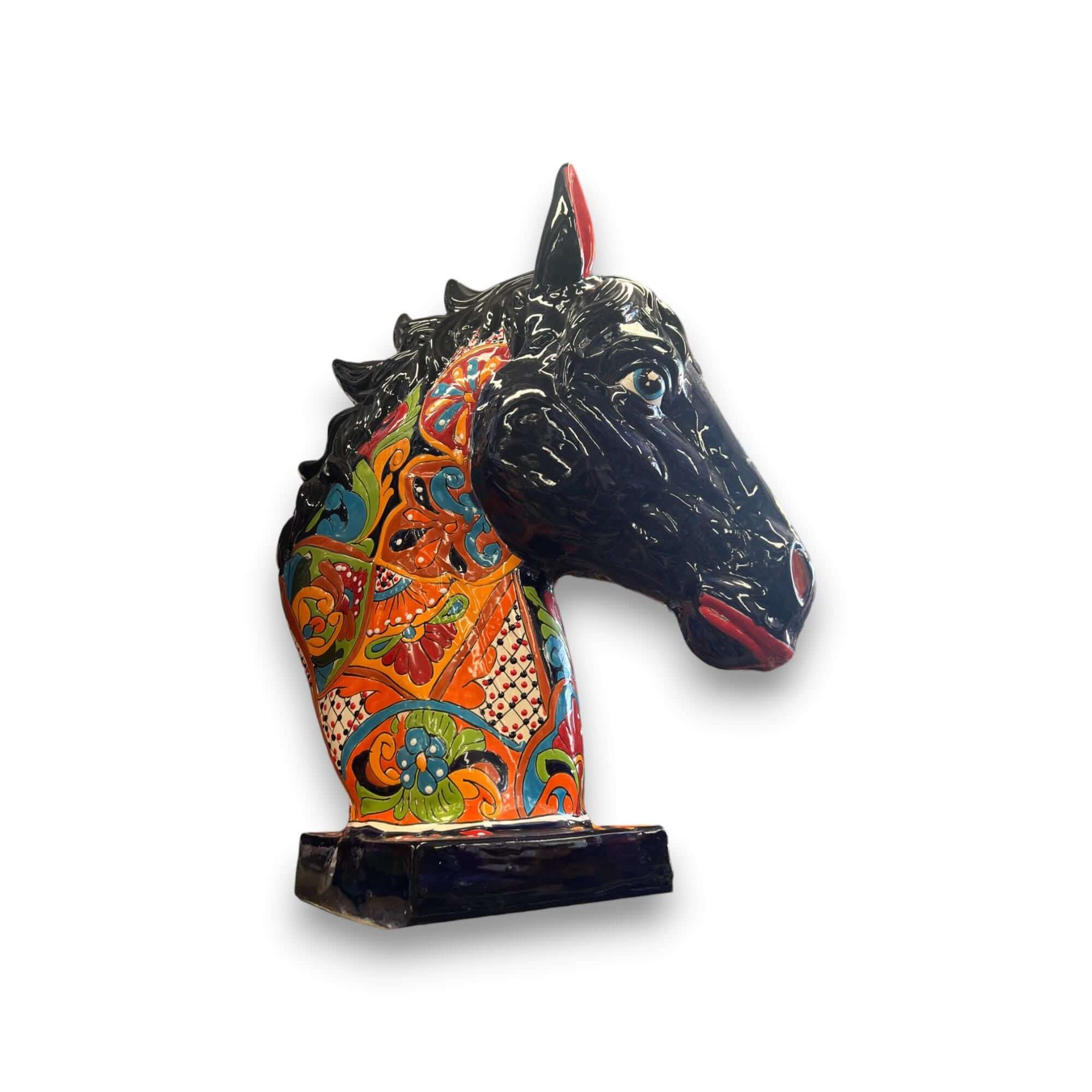 Estatua de cabeza de caballo de talavera XL | Cerámica mexicana colorida hecha a mano