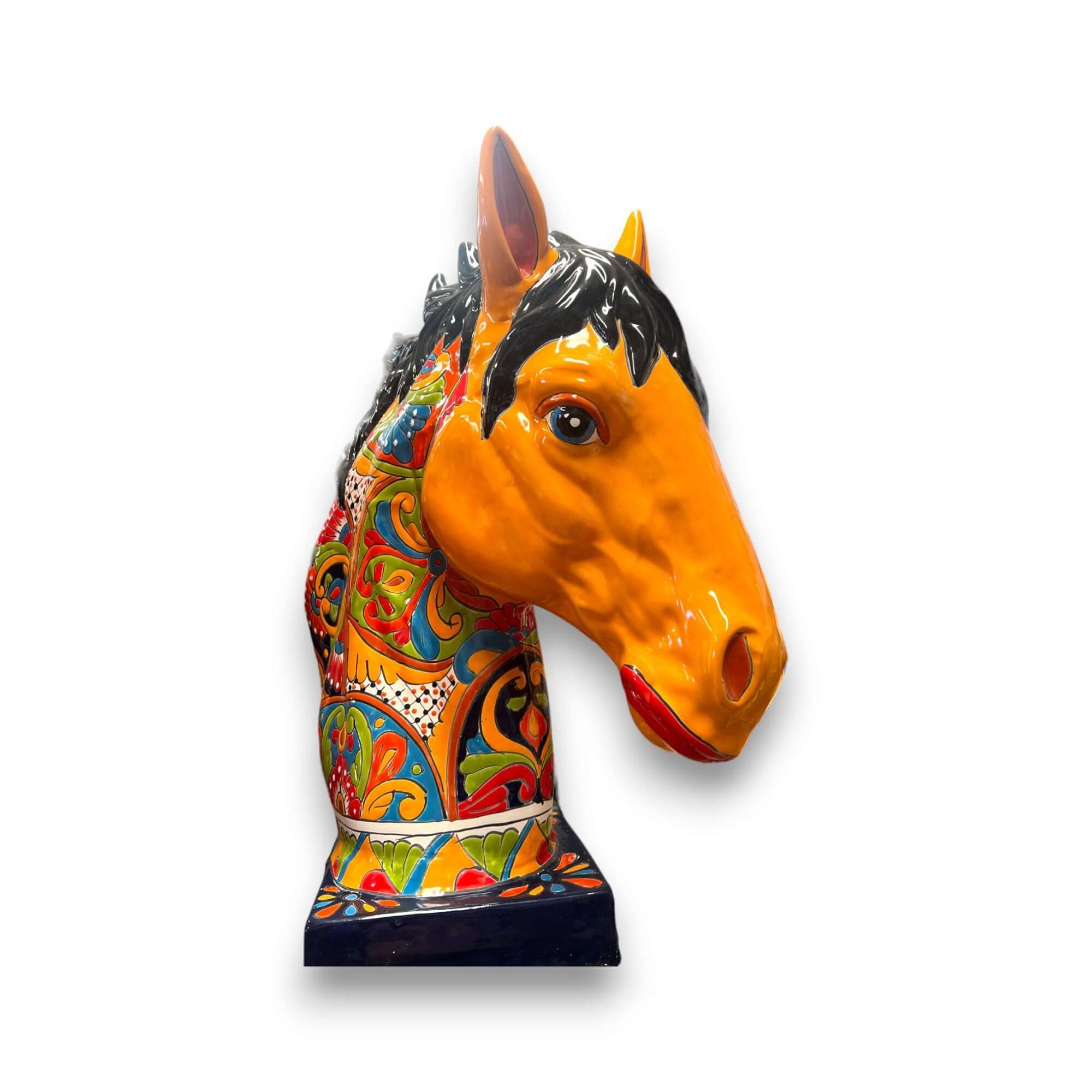 Estatua de cabeza de caballo de talavera XL | Cerámica mexicana colorida hecha a mano